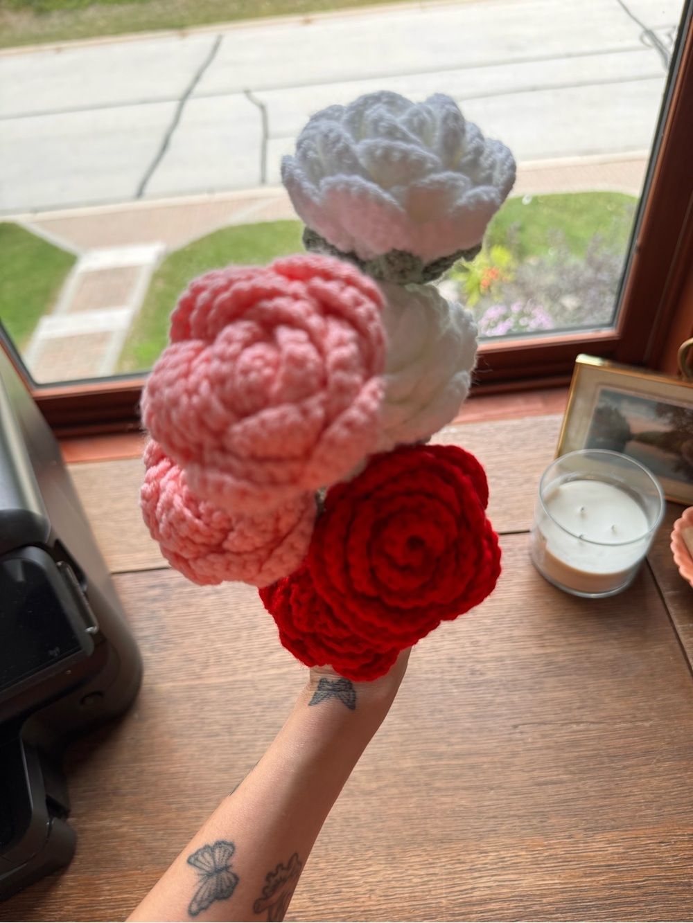 Handmade Crochet Flower Bouquet - Red, Pink, and white